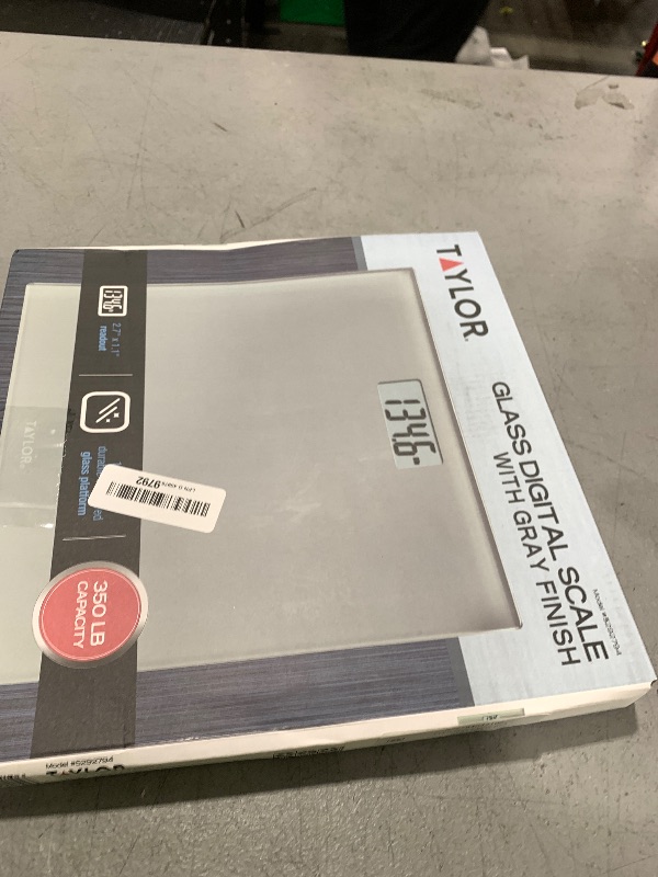 Photo 1 of Taylor Digital Scales for Body Weight, Highly Accurate 350 LB Capacity Bathroom Scale, 11.0 x 11.0 Inch Durable Glass Platform, Battery Powered, Easy to Read, Gray