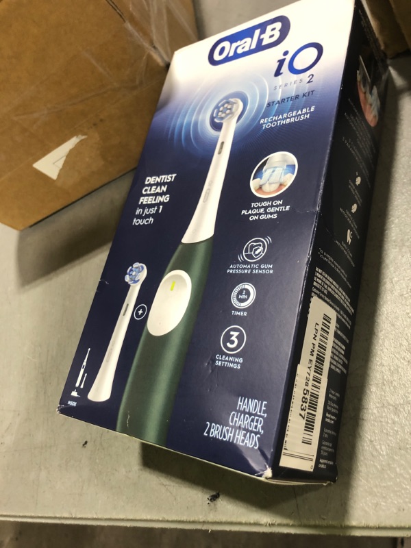 Photo 1 of Oral-B iO Series 2 Rechargeable Electric Powered Toothbrush Starter Kit, Forest Green with 2 Brush Heads - Automatic Pressure Sensor to Protect Gums - 3 Modes - 2 Min Timer