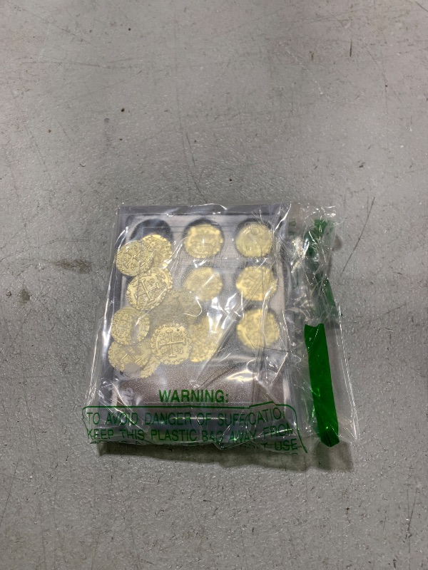 Photo 1 of Large Metal Pirate Coins - 35 Gold Treasure Coin Set, Metal Replica Spanish Doubloons for Pirate Party Decorations & Favors, Tokens, Toys, Cosplay - Pirate Treasure Chest, Size 7/8"