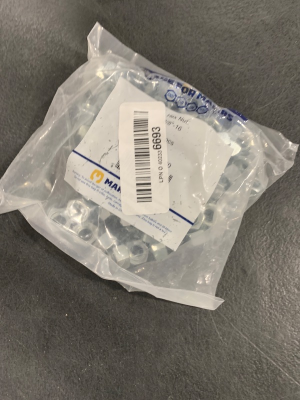 Photo 1 of 3/8"-16 (100 Pack) Grade 2 Hex Nuts, Coarse Thread, Zinc, Industrial/Commeical Grade ASME B18.2.2 by Makers Bolt