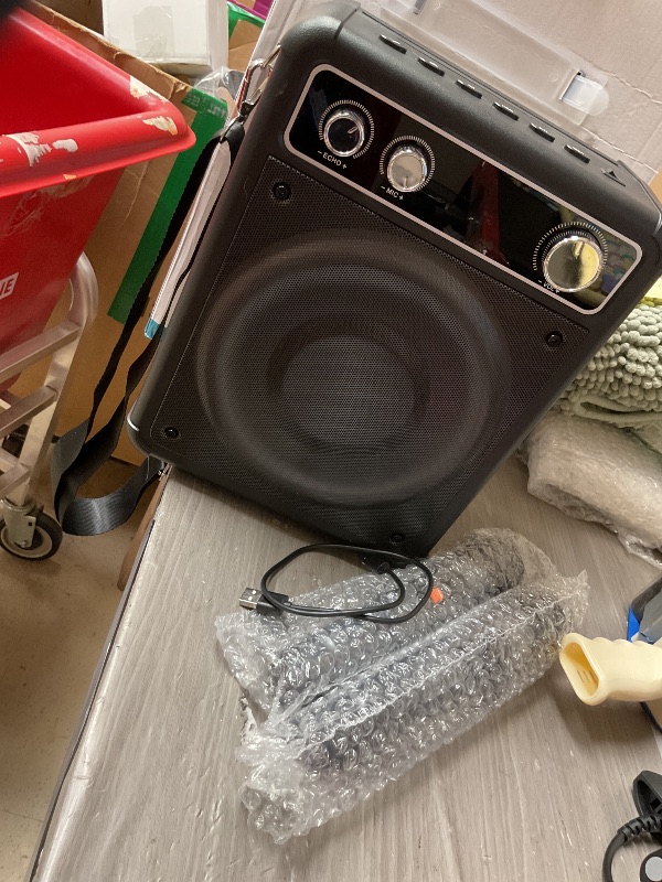 Photo 1 of VOSOCO Karaoke Machine, Portable Bluetooth Karaoke Speaker with 2 Wireless Microphones, PA System for Adults Kids with LED Lights, Supports FM/AUX/USB/TF for Home Party