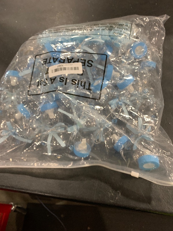 Photo 1 of 48 Pcs 4.7 Inches Baby Shower Bear Bottles Bulk Mini Clear Milk Plastic Bear Candy Bottles with Ribbon Artificial Roses for Baby Shower Favor Gift Newborn Party Decor(Blue)