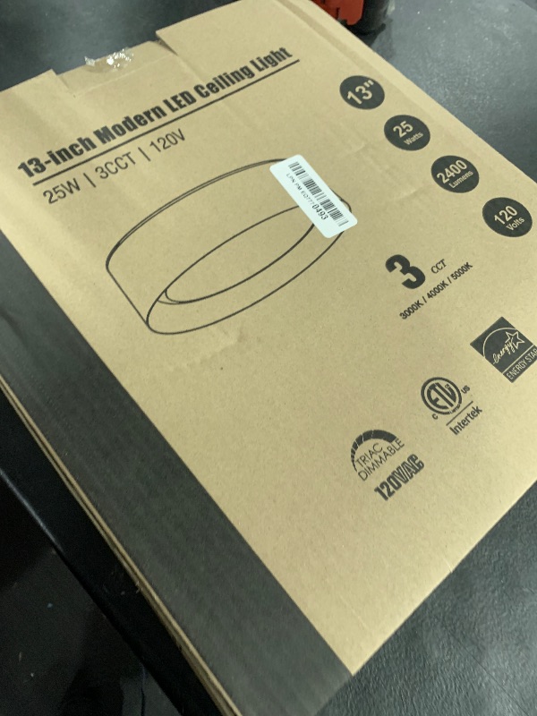 Photo 1 of Flush Mount Ceiling Light, 13in 250W Equivalent LED Ceiling Light Fixture, 3CCT Adjustable 3000K 4000K 5000K, Dimmable Black and Wood Modern Ceiling Lamp for Bedroom Bathroom Hallway