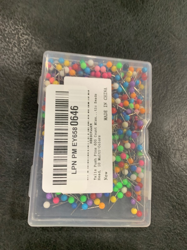 Photo 1 of Yalis Push Pins 600 Count Mixs-Colors Map Tacks Marking Pins 1/8-Inch Plastic Beads Head, 10 Multi-Colors