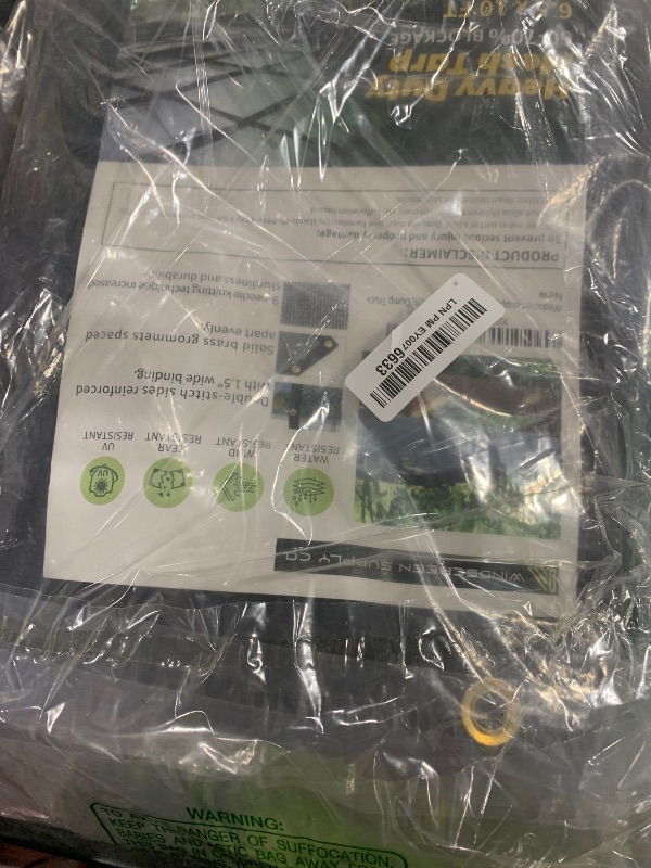 Photo 1 of [WindscreenSupplyCo] 60-70% 6.5 FT X 10 FT Mesh Tarp/Shade Cloth 9-Needle Knitted Heavy Duty Black with Grommets for Green House, Garden, pergola, Pools, Dump Truck - MT6510BLKX1