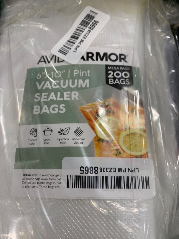 Photo 1 of Avid Armor Pre-Cut Pint Size Vacuum Sealer Bags 6x10 Inch 200 Pack - BPA Free, Heavy Duty, Commercial Grade, Compatible with FoodSaver & Seal-a-Meal, Perfect for Sous Vide & Food Storage