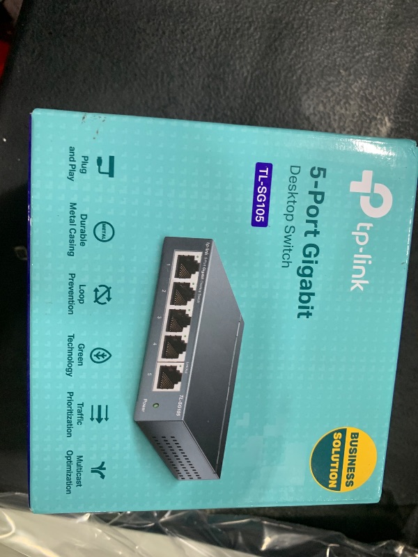 Photo 1 of TP-Link TL-SG105, 5 Port Gigabit Unmanaged Ethernet Switch, Network Hub, Ethernet Splitter, Plug & Play, Fanless Metal Design, Shielded Ports, Traffic Optimization