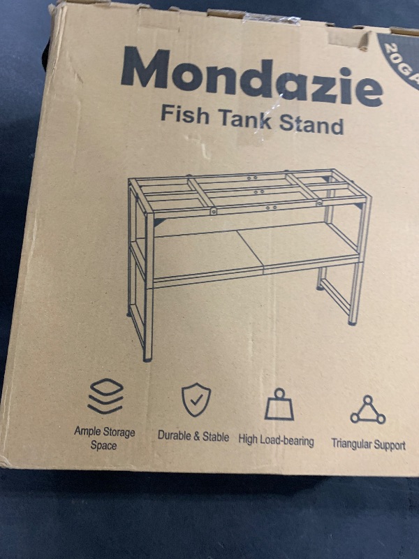 Photo 1 of Mondazie 20 Gal High Rimless Fish Tank Stand with Shelf, 2 Tier Metal Aquarium Stand, Breeder Tank Turtle Reptile Terrariums Stand Rack for Home Office, 24" L x 12" W (Stand Height is 20.5’’), White