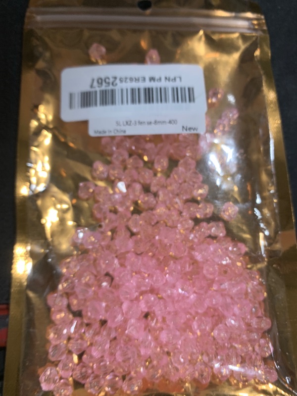 Photo 1 of YHYPOCI 400pcs 8mm Acrylic Bicone Beads Faceted Acrylic Crystal Spacer Beads for Bracelet Necklace Earring Keychain Jewelry Making Crafts(Pink)