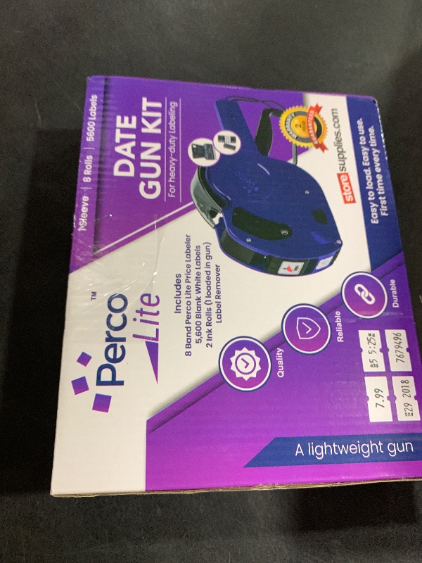 Photo 1 of Perco Lite 1 Line Dater Gun Kit - Includes 5,000 Blank White Labels, 2 Ink Rollers, 1 Ink Roll and Labels Pre-Loaded