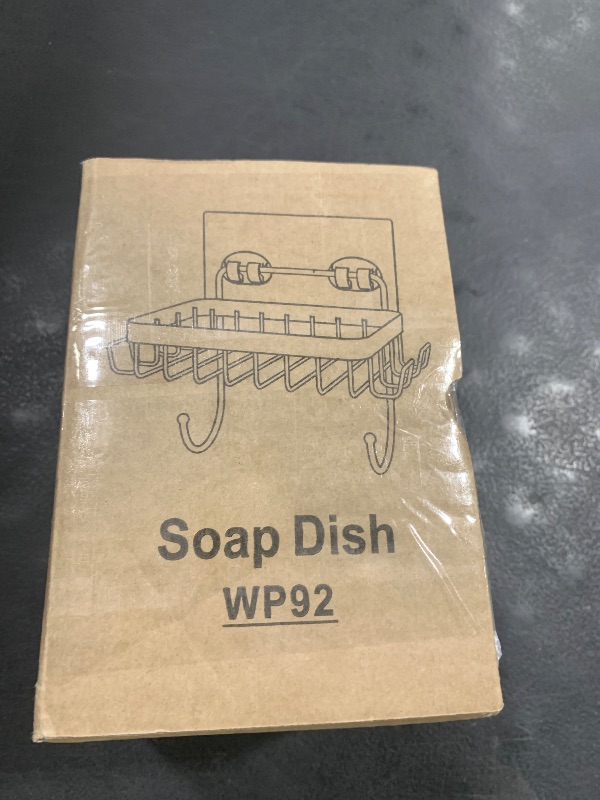 Photo 1 of ODesign Soap Dish Holder SUS304 Stainless Steel with 6 Hooks Loofah Bath Sponge Towel Razor Holder for Bathroom Shower Kitchen Adhesive Wall Mounted No Drilling-Silver-1 Pack