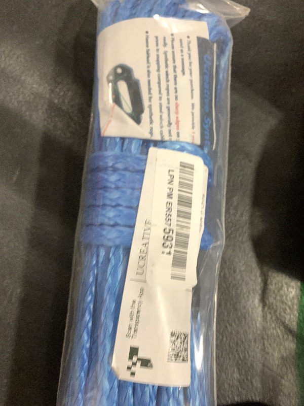 Photo 1 of Ucreative 1/4 Inch x 50 Feet 10,000LBs Synthetic Winch Line Cable Rope with Black Protecing Sleeve for ATV UTV (Blue)