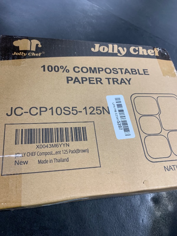 Photo 1 of JOLLY CHEF Compostable 5 Compartment Paper Plates 10 * 8.25 * 1 inch [125 Pack] Small Heavy Duty Divided Disposable Eco-Friendly Biodegradable Containers Food Trays for School Lunch (Brown)