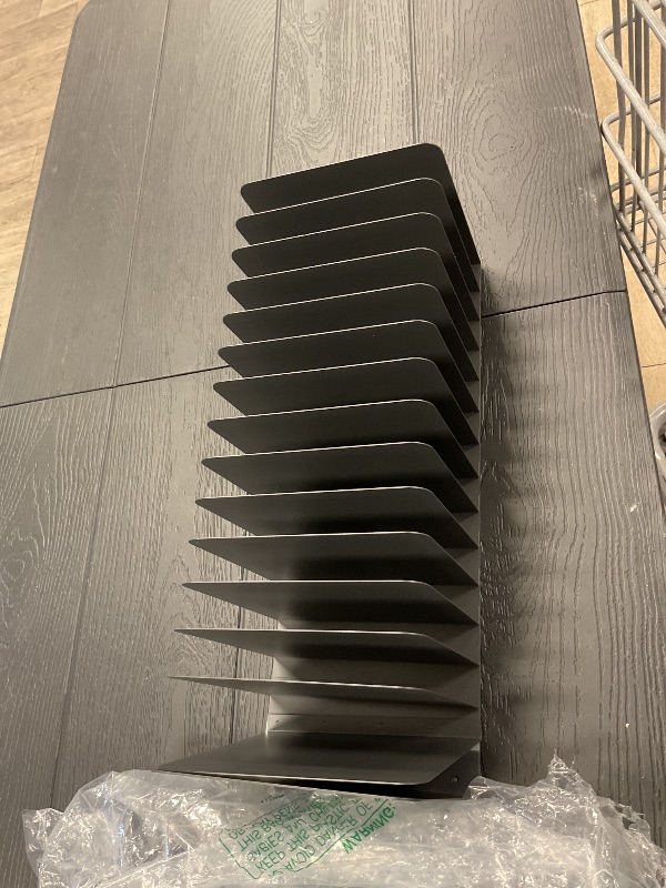 Photo 1 of Suzile Metal Desktop File Organizer, 15 Compartments, Vertical File Sorter, Black, 5.79" W x 15.75" L x 5.41" H, Office, Reception Areas, Workspace