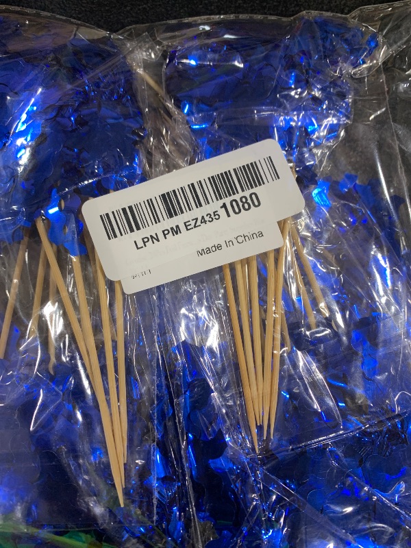Photo 1 of Gyufise 30Pcs Foil Firework Cupcake Toppers Happy Birthday Cake Toppers Sparkle Tinsel Flower Drink Stirrers Cocktail Food Fruit Toothpicks for Valentine's Day Party Supplies Blue