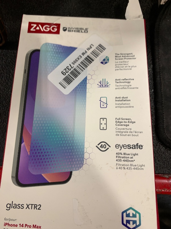 Photo 1 of ZAGG XTR2 Screen Protector for iPhone 14 Pro Max - Glass, Dynamic Island Compatible, with New Anti-reflective Technology, Anti-dust installation, InvisibleShield, Ultra Strong Hexiom Impact Technology