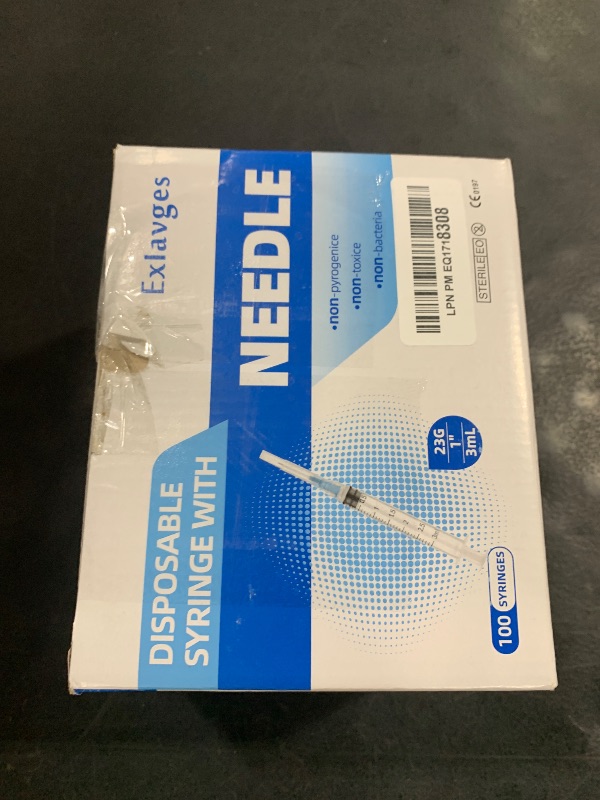Photo 1 of 100 Pack Disposable 3ml/cc Lab Syringes with 23Ga 1 Inch Needle Luer Lock, Individually Sealed Packed