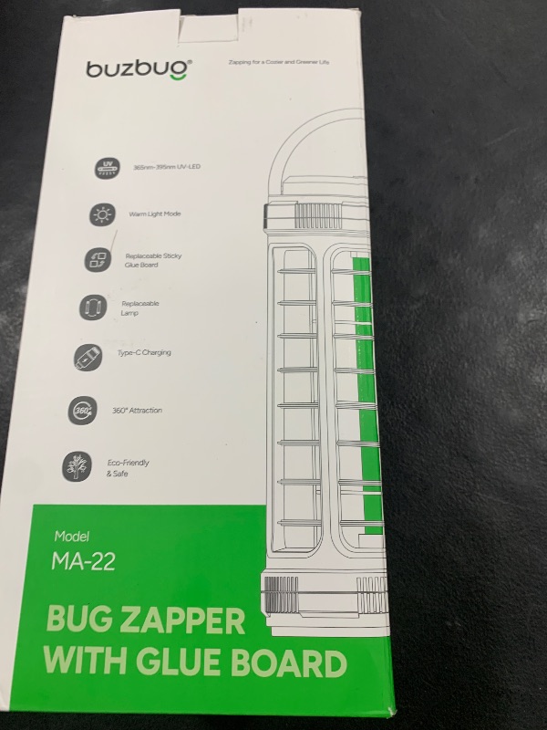 Photo 1 of Buzbug 360° Pro Fly Trap Indoor, Dual-Band LED Lamp, 4500mAh Battery, Bug Mosquito Gnat Trap with Lighting Mode, Includes 5 Large Sticky Boards -MA22
