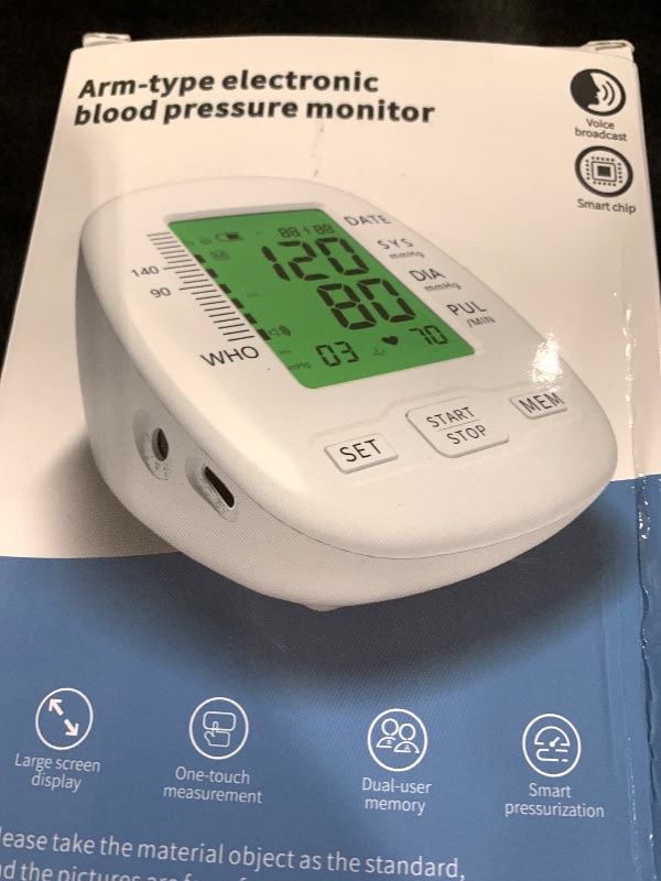 Photo 1 of Blood Pressure Monitor, Blood Pressure Cuff 22-42cm - 2 * 99 Sets of Memory, 4*AAA Battery Included, White