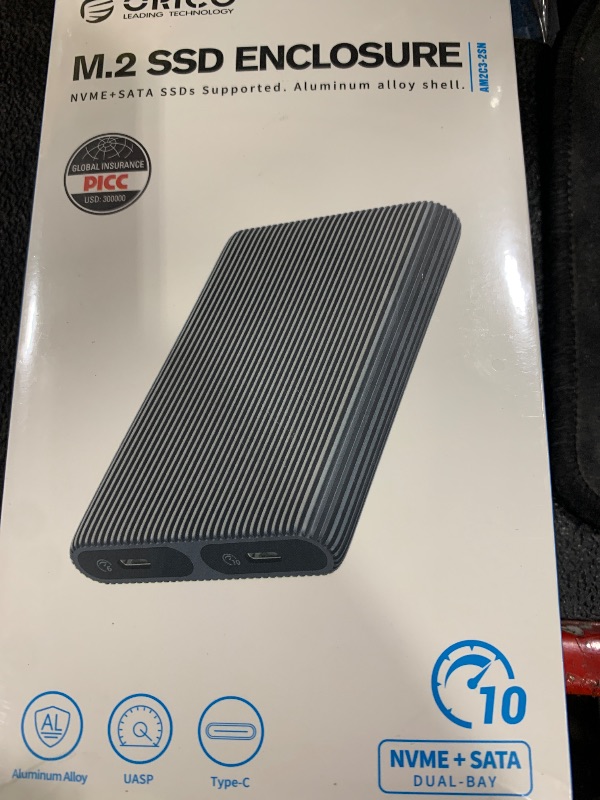Photo 1 of ORICO Dual M.2 NVMe with SATA SSD Enclosure, USB C to M2 Adapter for M Key PCIe & B+M Key 2230/2242/2260/2280 M.2 SSDs, Tool-Free Installation Aluminum Case Support Trim and UASP up to 2x4TB