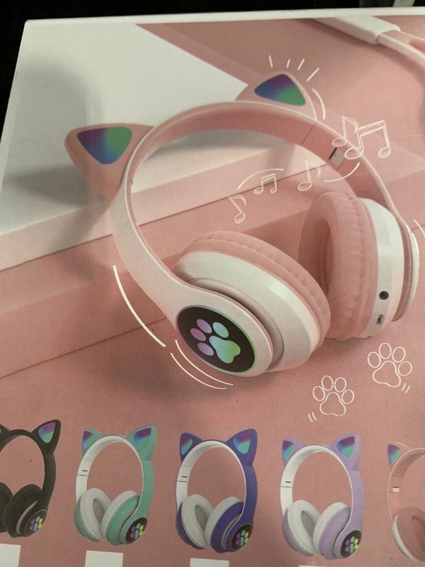 Photo 1 of TCJJ Bluetooth 6.0 Cat Ear Kids Headphones for Girls, LED Light Up, 85dB Safe Volume Limit, Stereo Sound Toddler Foldable Wireless & 3.5mm Wired Headset with Mic for School, Tablet, Travel
