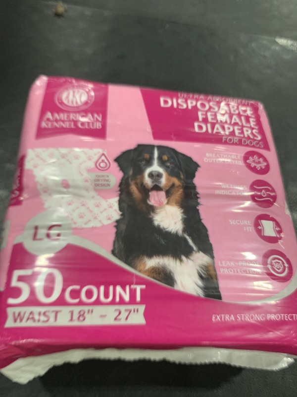 Photo 1 of American Kennel Club Female Dog Wrap, Disposable Diapers with Wetness Indicator, Large, 50 Count