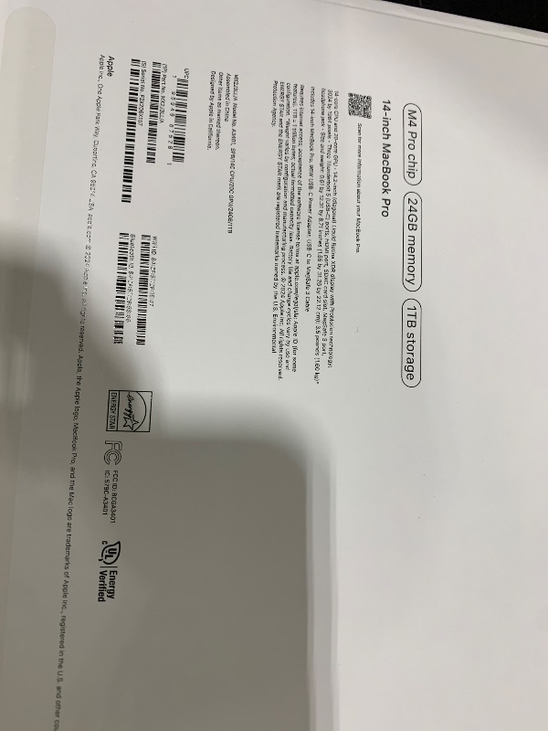 Photo 1 of Apple 2024 MacBook Pro Laptop with M4 Pro, 14?core CPU, 20?core GPU: Built for Apple Intelligence, 14.2-inch Liquid Retina XDR Display, 24GB Unified Memory, 1TB SSD Storage; Space Black