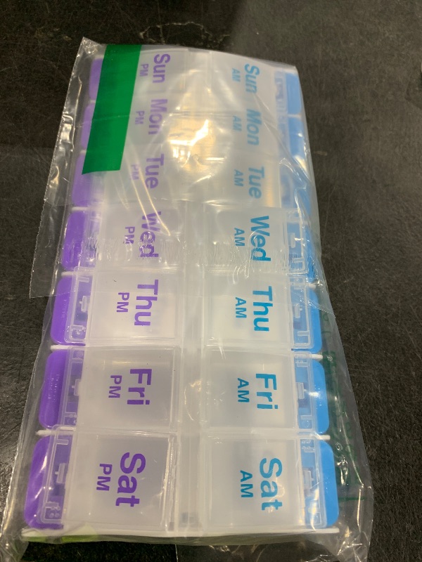 Photo 1 of EZY DOSE Push Button (7-Day) Pill Case, Medicine Planner, Daily Vitamin Organizer, 2 Times a Day AM/PM, X-Large Compartments, Arthritis Friendly, Easy to use, Clear Lids, Purple and Blue, BPA Free