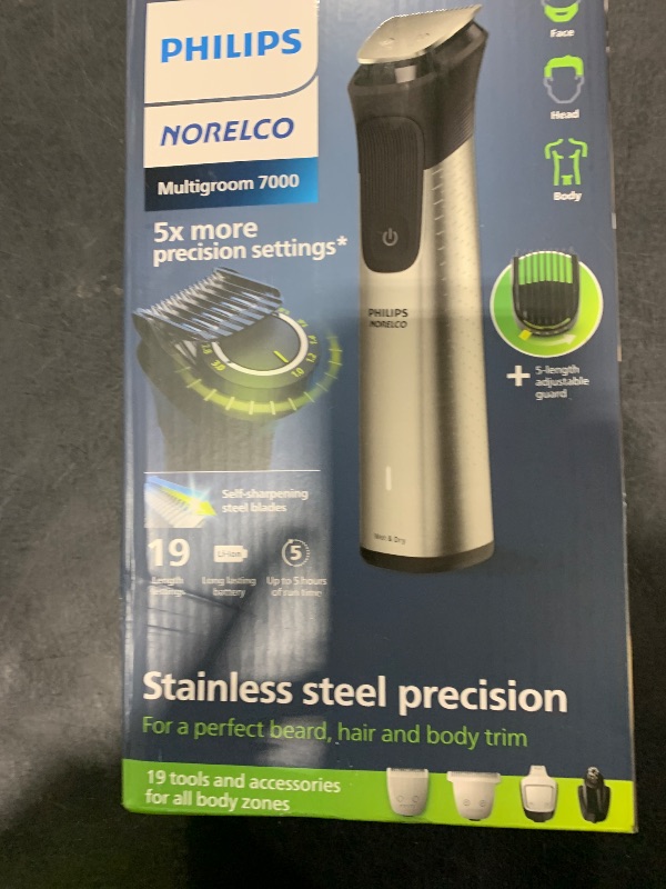 Photo 1 of Norelco Philips Multigroom 7000 Series, All-in-One Trimmer, Beard Trimmer and Hair Clipper, 19-Piece Men's Grooming Kit for Beard, Head, Hair, Body, and Face, Soft Pouch, MG7910/49