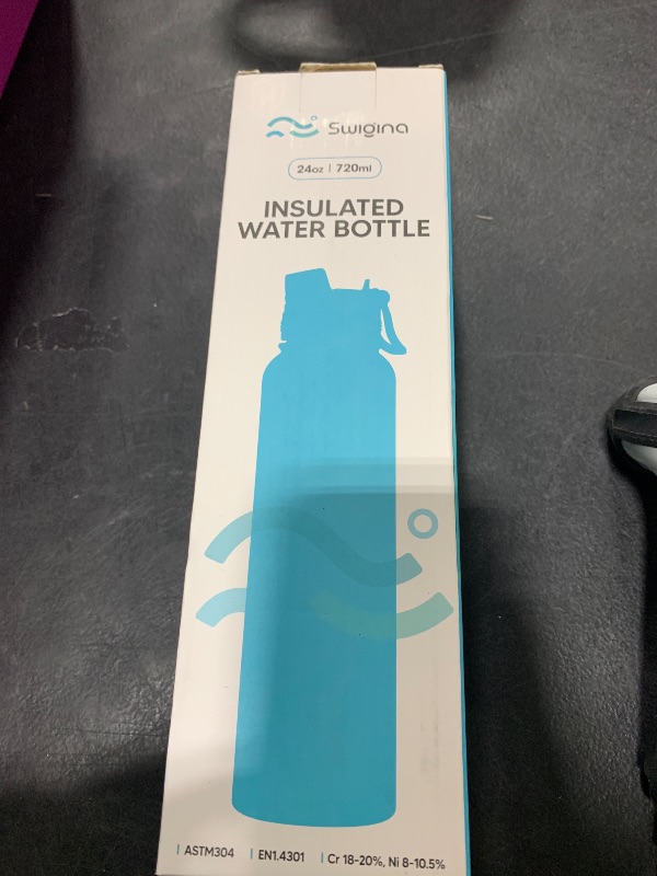 Photo 1 of Swigina [2-IN-1 LID] Insulated Water Bottle with Silicone Boot (36hrs Cold/18hrs Hot) - DIY Stickers, Leakproof, BPA Free, 24 oz