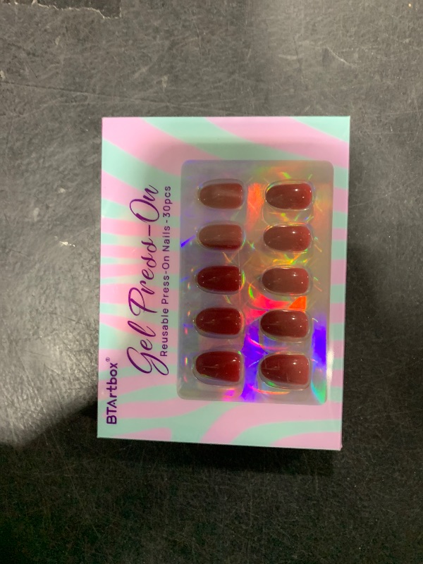 Photo 1 of BTArtbox Press On Nails Short - Red Press on Nails Short Oval Nails Fall Fake Nail with Nail Glue, Fit Perfectly, Reusable Glue On Nails in 16 Sizes, Cardinal