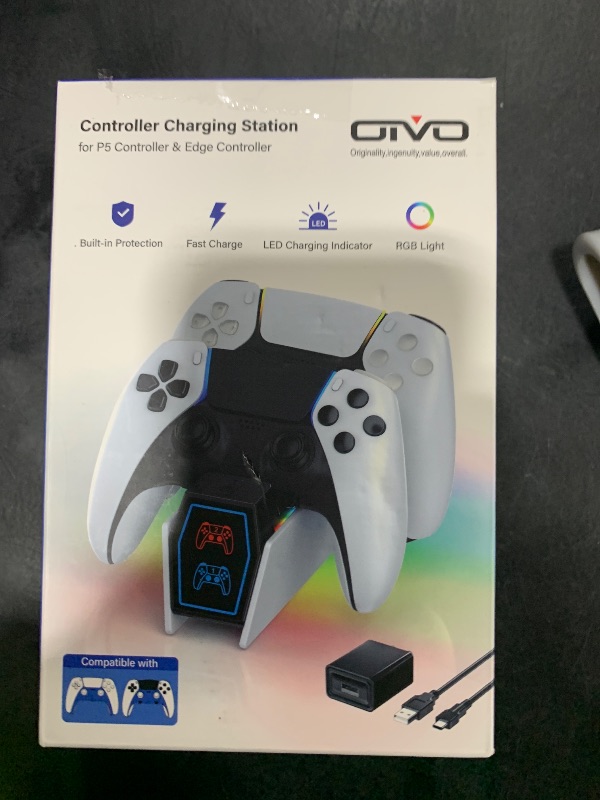Photo 1 of OIVO PS5 Controller Charger PS5 Accessories Kits with Fast Charging AC Adapter, Controller Charging Stand for PlayStation 5, Docking Station Replacement for DualSense Charging Station