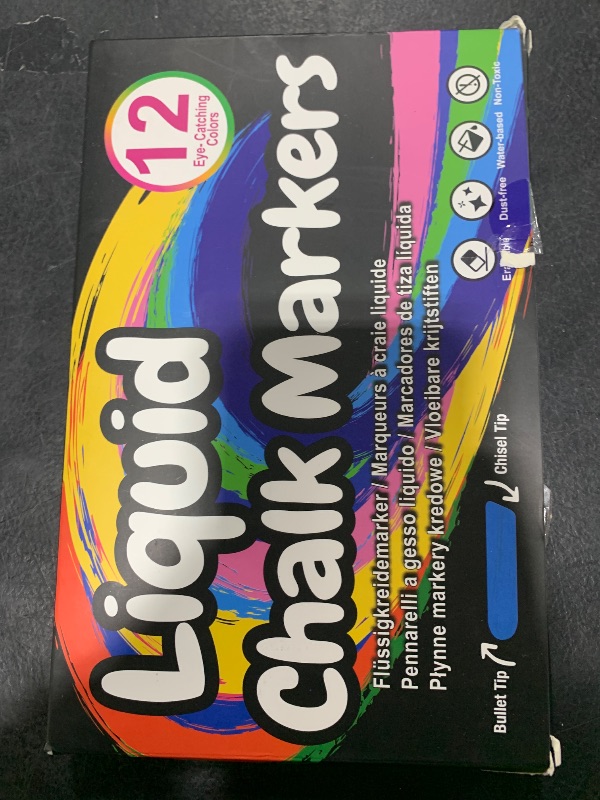Photo 1 of Liquid Erasable Chalk Markers Pens - 12 Colors Washable & Wet Erase Neon Makers for Blackboard, Chalkboard Signs, Glass Window, Graduation Celebration School Kids Art for Cars