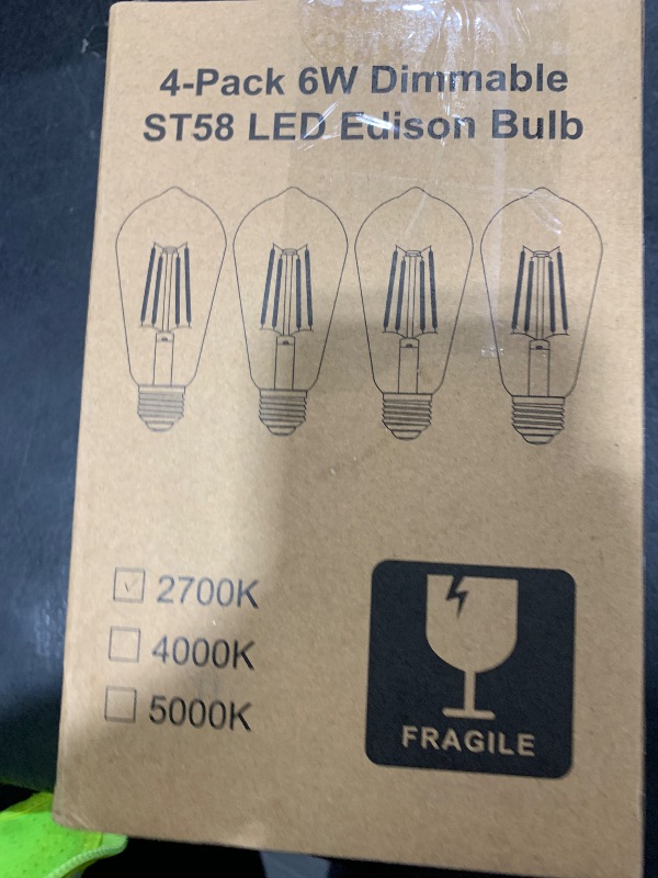 Photo 1 of PARTPHONER LED Light Bulbs Dimmable Vintage Edison Bulb, E26 LED Bulb 60W Equivalent 720 Lumens, Warm White 2700K, ST58 Antique LED Filament Bulb CRI 85+, Clear Glass, Pack of 4