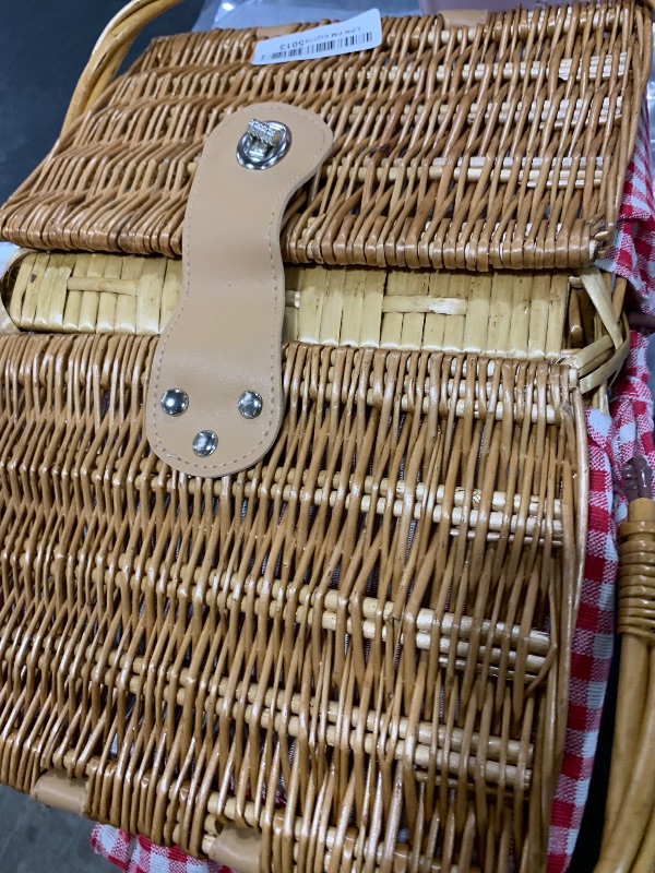 Photo 1 of Tiangrid Wicker Picnic Basket with Liner for 2 Person Closed Split Lid Picnic Baskets Vintage Red Check Willow Hamper Basket with Double Folding Handle and Lock for Easter, Camping Outdoor Wedding