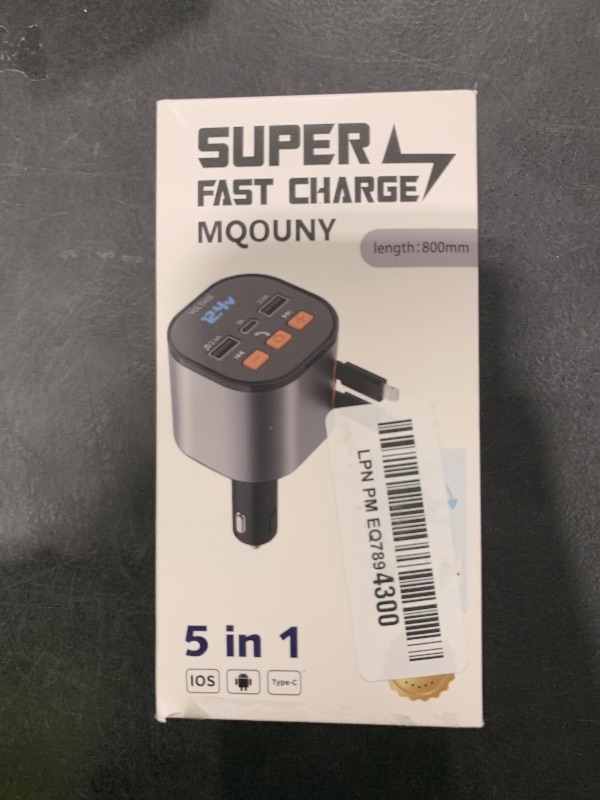 Photo 1 of Retractable Car Charger,5 in 1 Fast Cars Phone Charger 90W,Bluetooth 5.3 FM Transmitter Adapter,Handsfree Call,2 Retractable Cables and USB Chargers for iPhone17/16 15/14/13