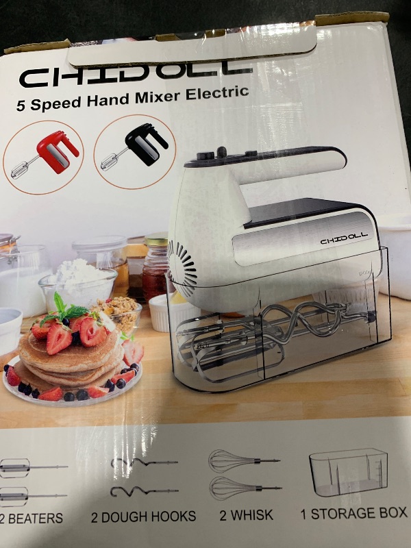 Photo 1 of 5-Speed Electric Hand Mixer, 800W Handheld Mixer with Turbo for Baking & Cooking, Kitchen Food Mixer with Storage Case & 5 Stainless Steel Attachments (2 Beaters, 2 Dough Hooks, 2 Whisks)-White