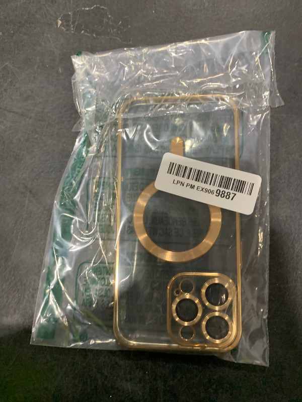 Photo 1 of Misea Magnetic for iPhone 15 Pro Max Case with MagSafe [Never Yellowing] [Military Grade Drop Protection] Full Camera Lens Protector Plating Soft Clear Phone Case for Women Girls, Gold
