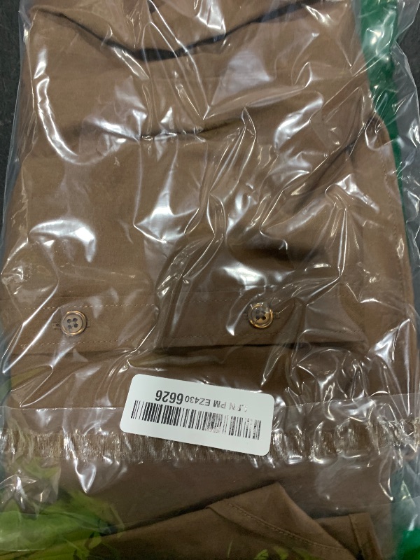 Photo 1 of siliteelon Button Down Shirts for Women Short Sleeve Stain Resistant Dress Shirts Cotton Collared Work Solid Tops Blouses Brown