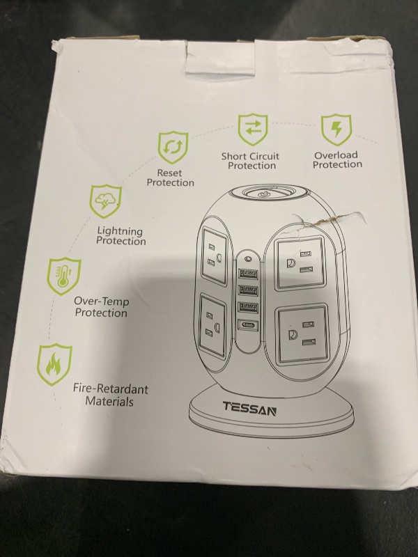 Photo 1 of TESSAN Tower Surge Protector Power Strip 10 ft, Long Flat Extension Cord with Multiple Outlets, 8 AC Outlets with 4 USB Ports (1 USB C), Charging Station with Surge Protection, for Home Office Dorm