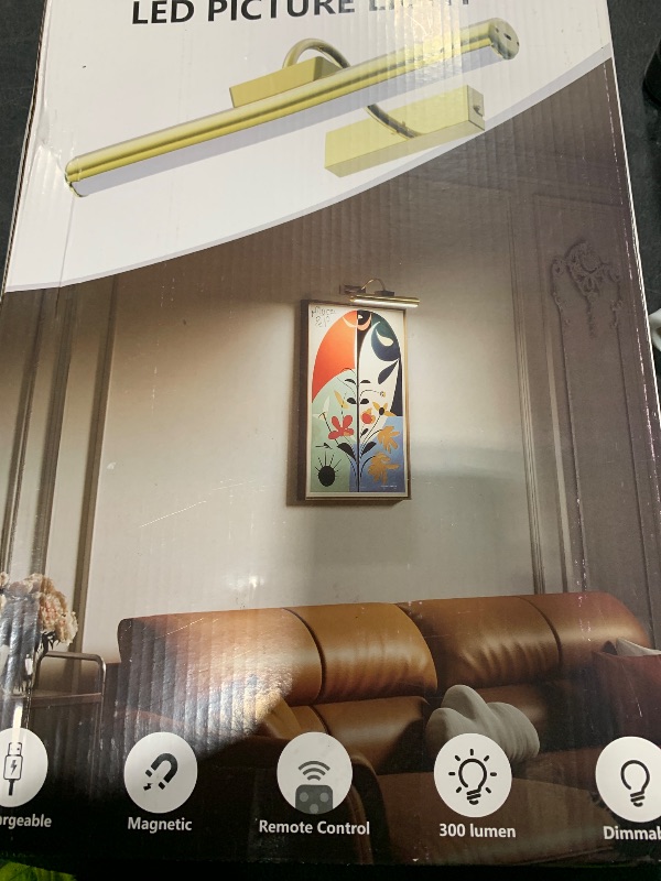 Photo 1 of Picture Light Battery Operated, 13in Wireless Art Light for Paintings, Dimmable 5000mAh Recharging Battery Picture Light with Remote Control for Wall, Gallery Dartboard Art Bedroom (Gold-2Pack)