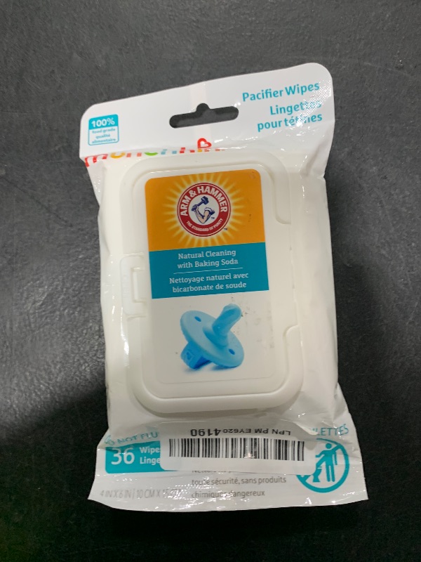 Photo 1 of Munchkin Arm & Hammer Pacifier Wipes - Safely Cleans Breast Pump Parts and Feeding Essentials for Baby and Toddler, 1 Pack, 36 Wipes