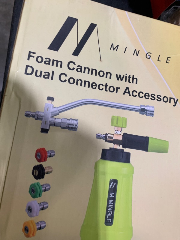 Photo 1 of M MINGLE Foam Cannon for Pressure Washer with Dual Connector Accessory, Power Washer Soap Cannon with Double Tip Attachment, 5 Pressure Washer Sprayer Nozzles, 1/4" Quick Connect