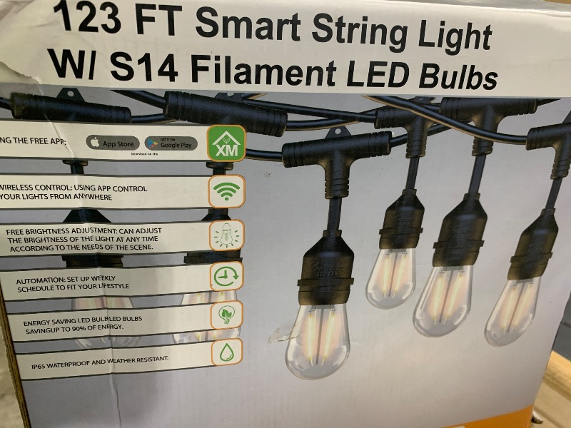 Photo 1 of XMCOSY+ Smart Outdoor String Lights, 123Ft LED Patio Lights Waterproof IP65, App Control, Compatible with Alexa, Dimmable Edison Bulbs Outdoor Light for Yard Porch Bistro Outside