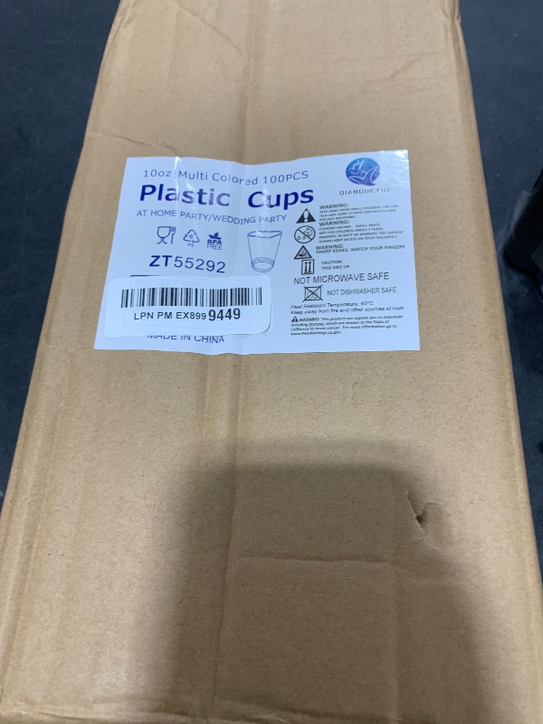 Photo 1 of QIANQUEYUE 100 Count 10oz Disposable Tumblers Neon Cups for Party, 10oz Disposable Hard Multicolor Plastic Cups, Plastic Margarita Glasses