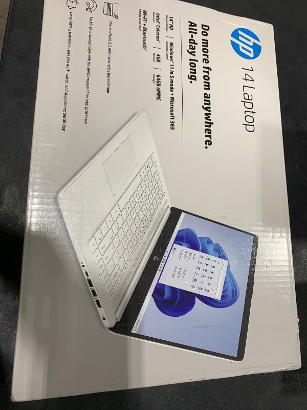 Photo 1 of HP 14" All-in-One Desktop PC, 4GB RAM, 64 GB eMMC, Intel Celeron N4120, Webcam, WiFi 6, Bluetooth, HDMI, Windows 11 Pro & Microsoft Office Lifetime License