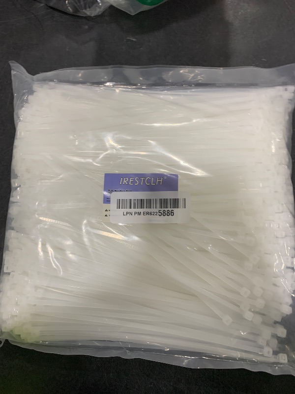 Photo 1 of White Zip Ties 8 Inch (1000 pack) Heavy Duty Self Locking clear Zipties Bulk Tensile Strength 40 Pound Clear Industrial 8" Cable Ties Wraps for Home Office Garden Fence Garage indoor outdoor