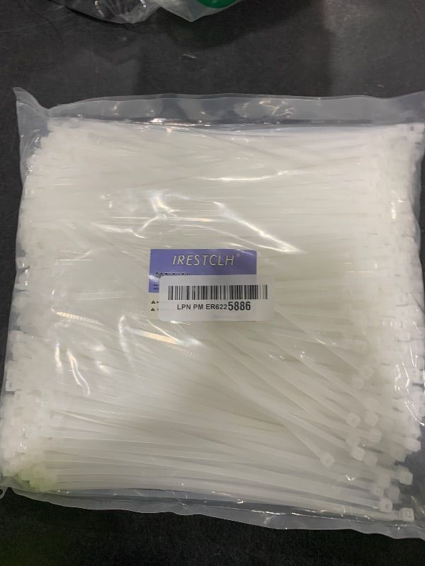 Photo 1 of White Zip Ties 8 Inch (1000 pack) Heavy Duty Self Locking clear Zipties Bulk Tensile Strength 40 Pound Clear Industrial 8" Cable Ties Wraps for Home Office Garden Fence Garage indoor outdoor