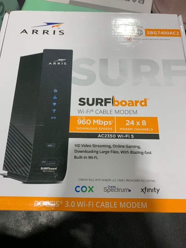 Photo 1 of ARRIS (SBG7400AC2) - Modem Router Combo - Fast DOCSIS 3.0 & AC2350 WiFi, for Comcast Xfinity, Cox, check with ISP for compatibility [Not for Spectrum], Four 1 Gbps Ports, 800 Mbps Max Internet Speed
