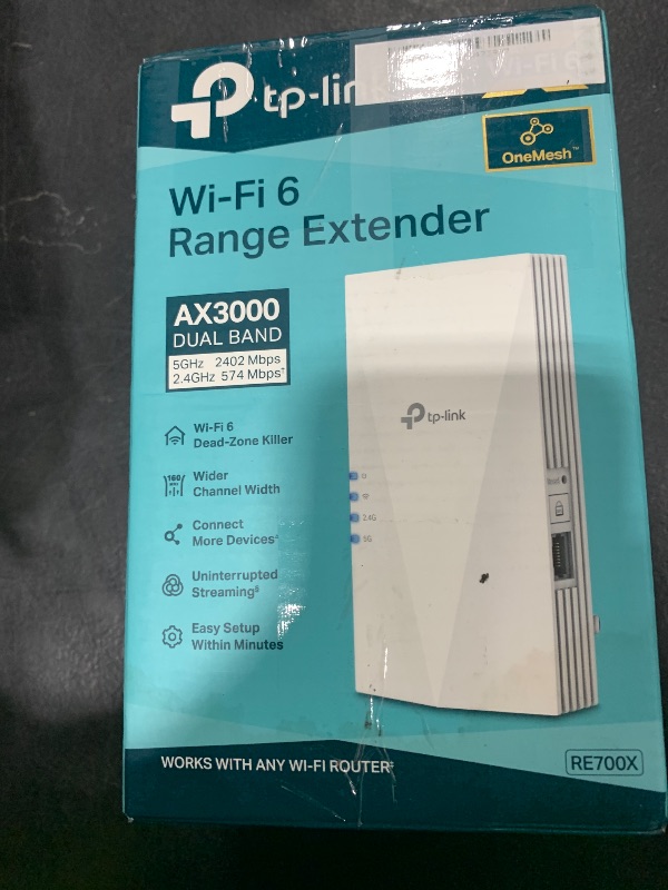 Photo 1 of TP-Link AX3000 WiFi 6 Range Extender Internet Booster(RE700X), Dual Band, AP Mode w/Gigabit Port, OFDMA, Beamforming, APP Setup, OneMesh Compatible